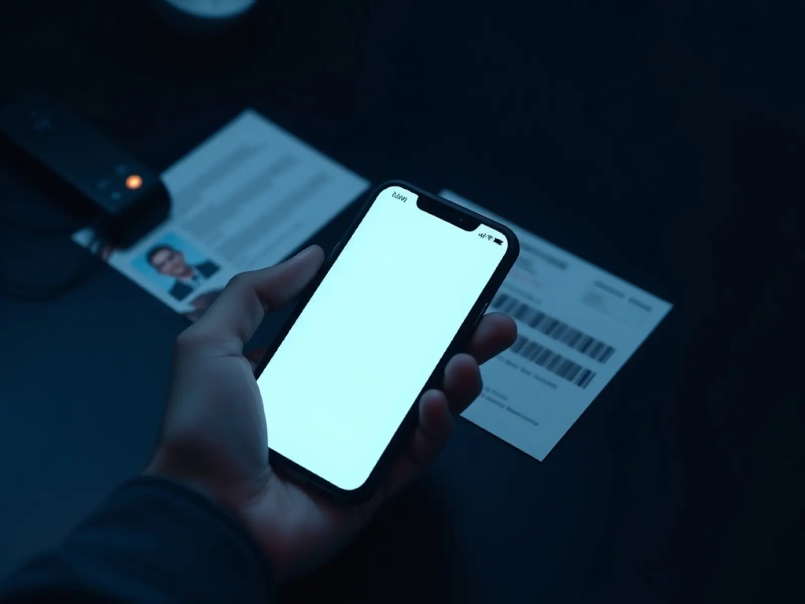 Smartphone mit Support-Chat neben Ausweis und Adressnachweis